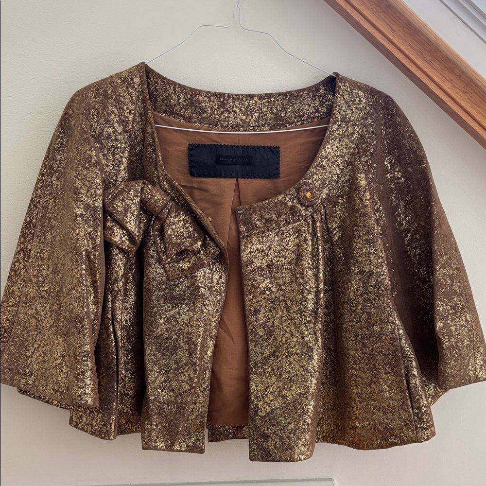 Donna Karan Collection Gold & Brown Metallic Cape jacket. Size 4. 100% Lambskin.